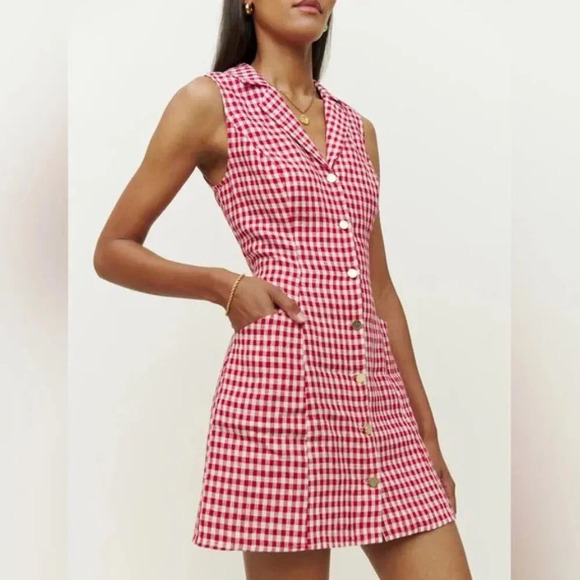 Reformation Dresses & Skirts - NWT Reformation | Aida 100% Linen Sleeveless Mini Dress in May Check - Size 6